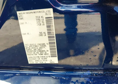 2021 Nissan Altima Sr Vc-Turbo Fwd from USA, damaged, VIN 1N4AL4CV7MN394329